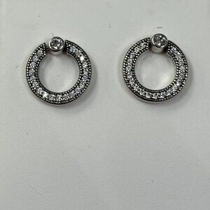 Sterling Silver CZ  Circle Stud Earrings